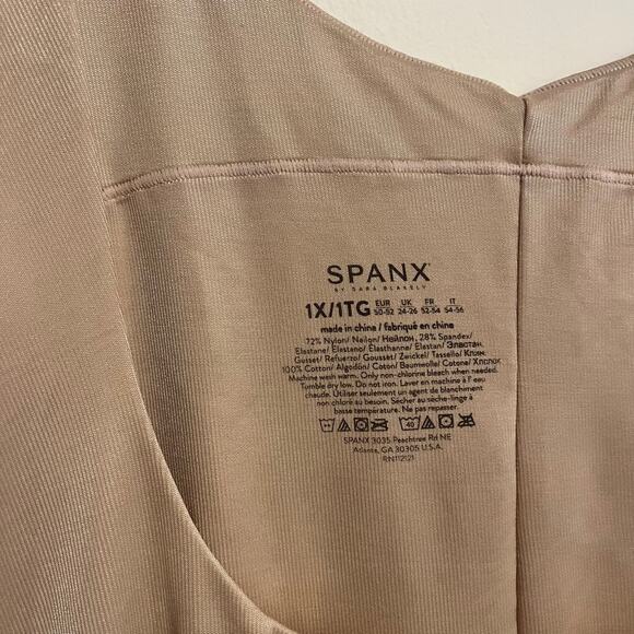 Spanx Bodysuit Power Conceal-Her Mid-Thigh Open Bust Beige Plus Size 1X - Picture 4 of 5